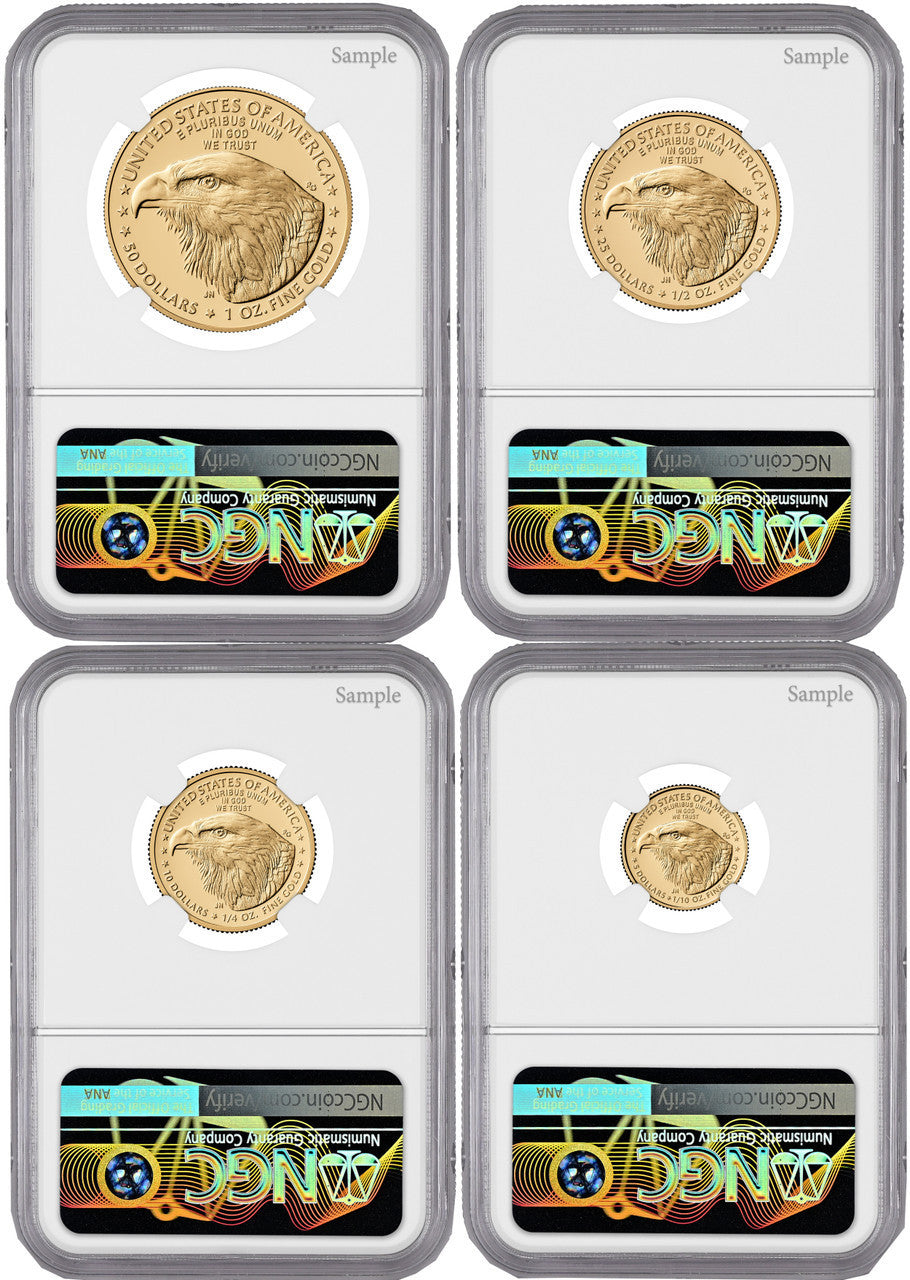 2026-W Proof Gold Eagle 250 Liberty Bell 4-Coin Set FDI NGC PF70 (1776-2026)
