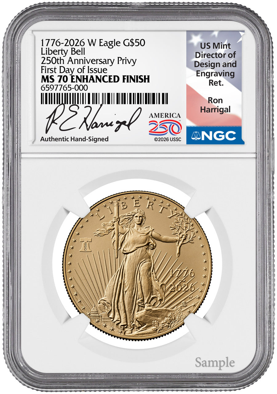2026-W 1 oz Enhanced Gold Eagle 250 FDI NGC MS70 (1776-2026) Harrigal