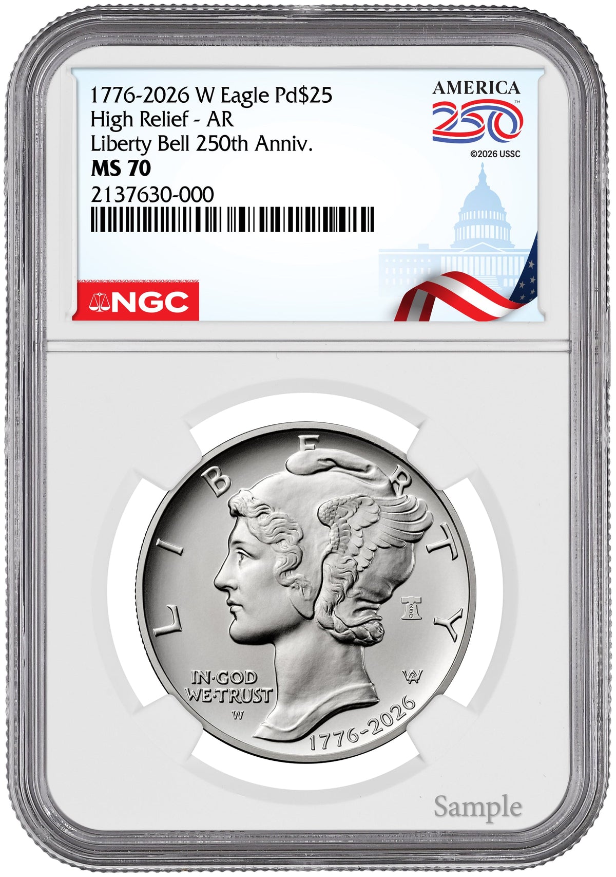 2026-W (1776-2026) $25 Dual Date Liberty Bell Privy Palladium Eagle AR NGC MS70 Congress