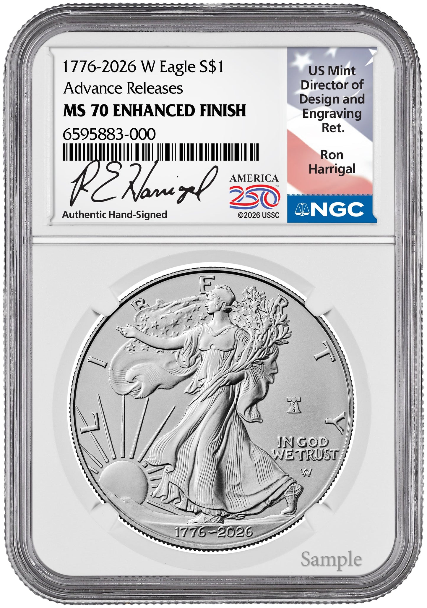 2026-W Enhanced Silver Eagle 250 Advanced Releases NGC MS70 (1776-2026) Harrigal