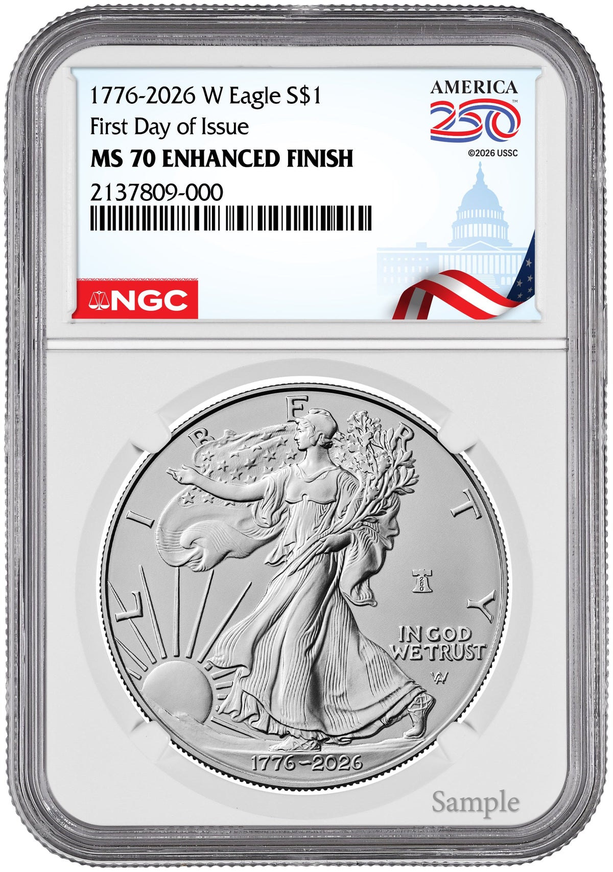 2026-W Enhanced Silver Eagle 250 FDI NGC MS70 (1776-2026) Congress Label