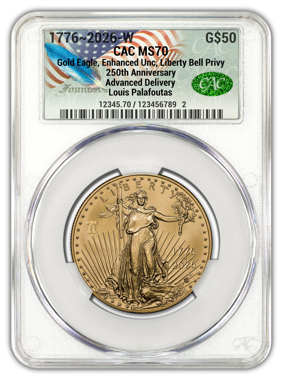 2026-W 1 oz Enhanced Gold Eagle 250 AD CAC MS70 (1776-2026) Founders