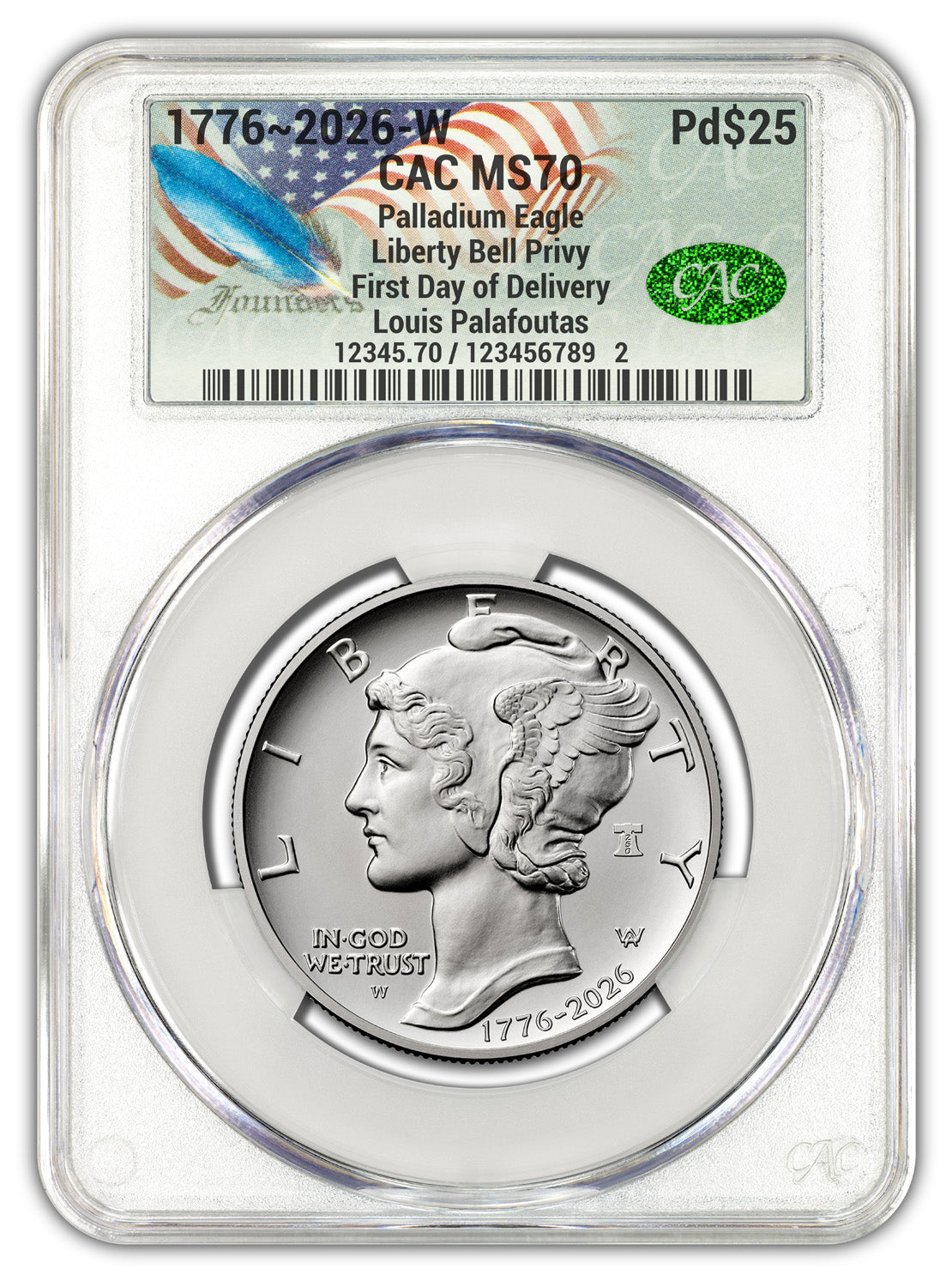 2026-W (1776-2026) $25 Dual Date Liberty Bell Privy Palladium Eagle FDD CAC MS70 Founders