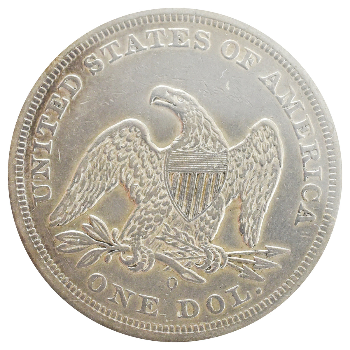 1860-O Seated Liberty Dollar - AU Details (Cleaned)