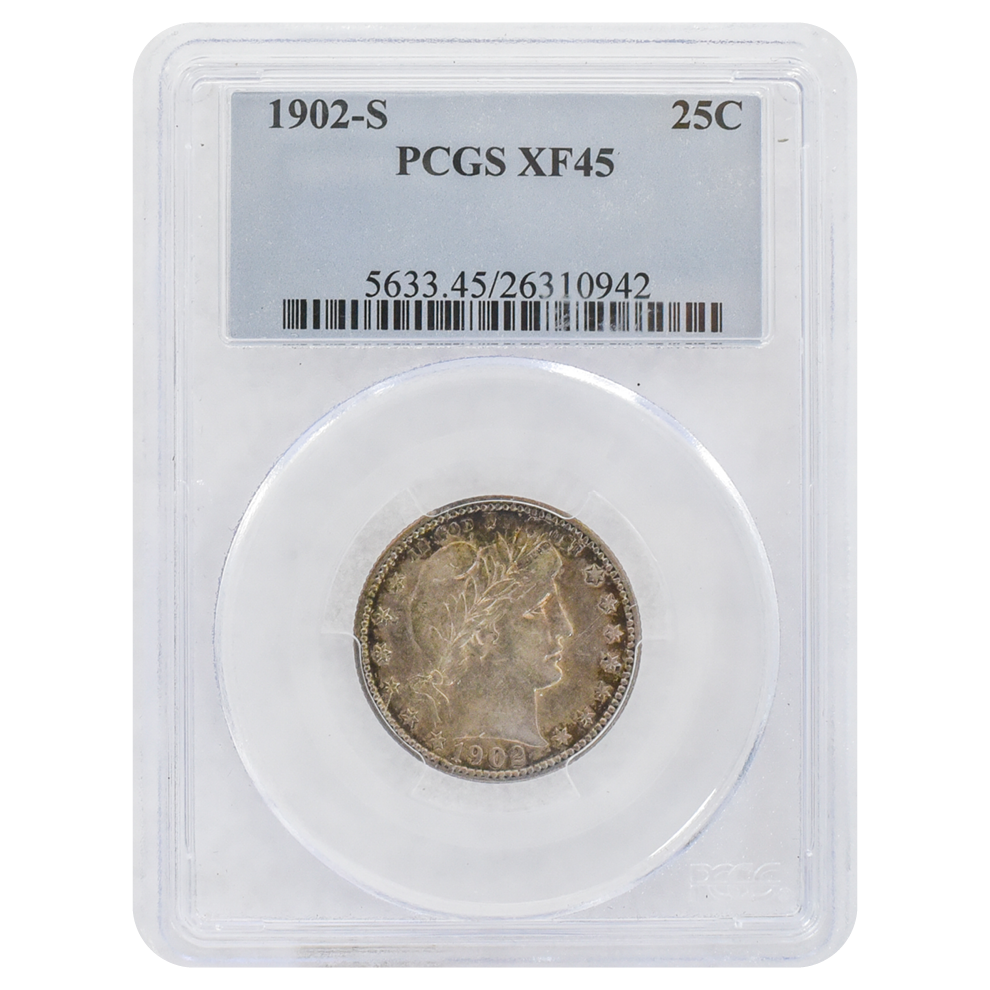 1902-S Barber Quarter XF45 PCGS