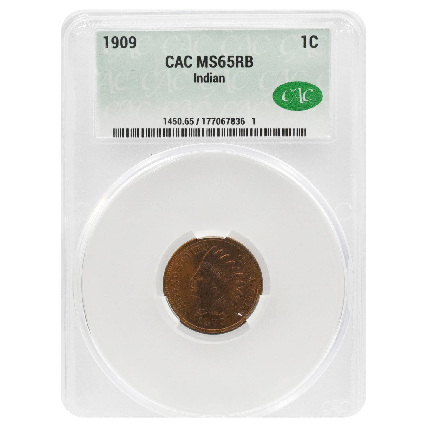 1909 CAC Indian Head Cent MS65 RB