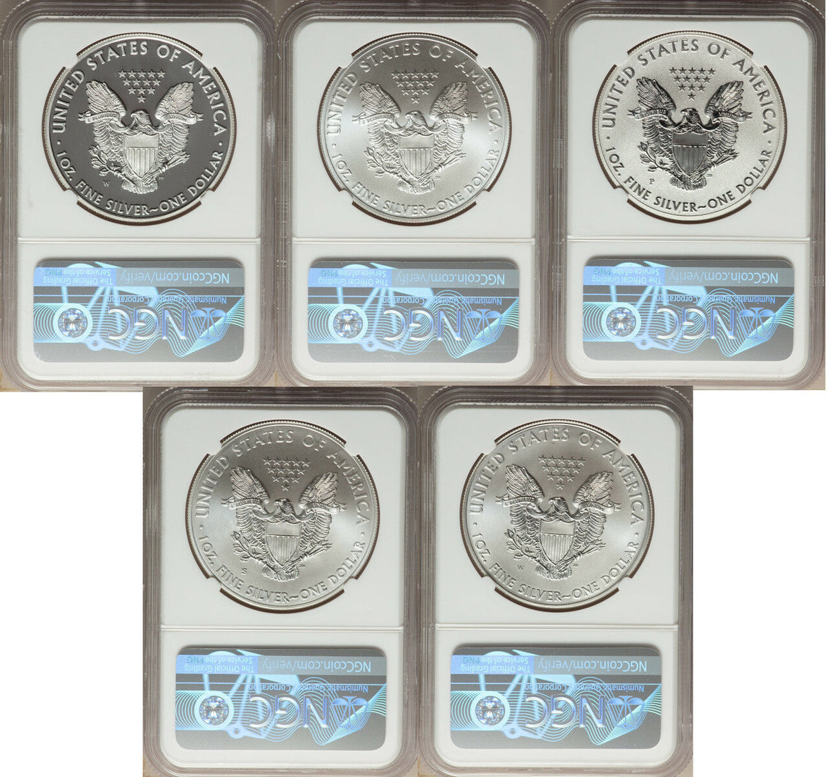 2011 Silver Eagle 25th Anniversary 5-pc Set NGC 70 Mercanti Signed