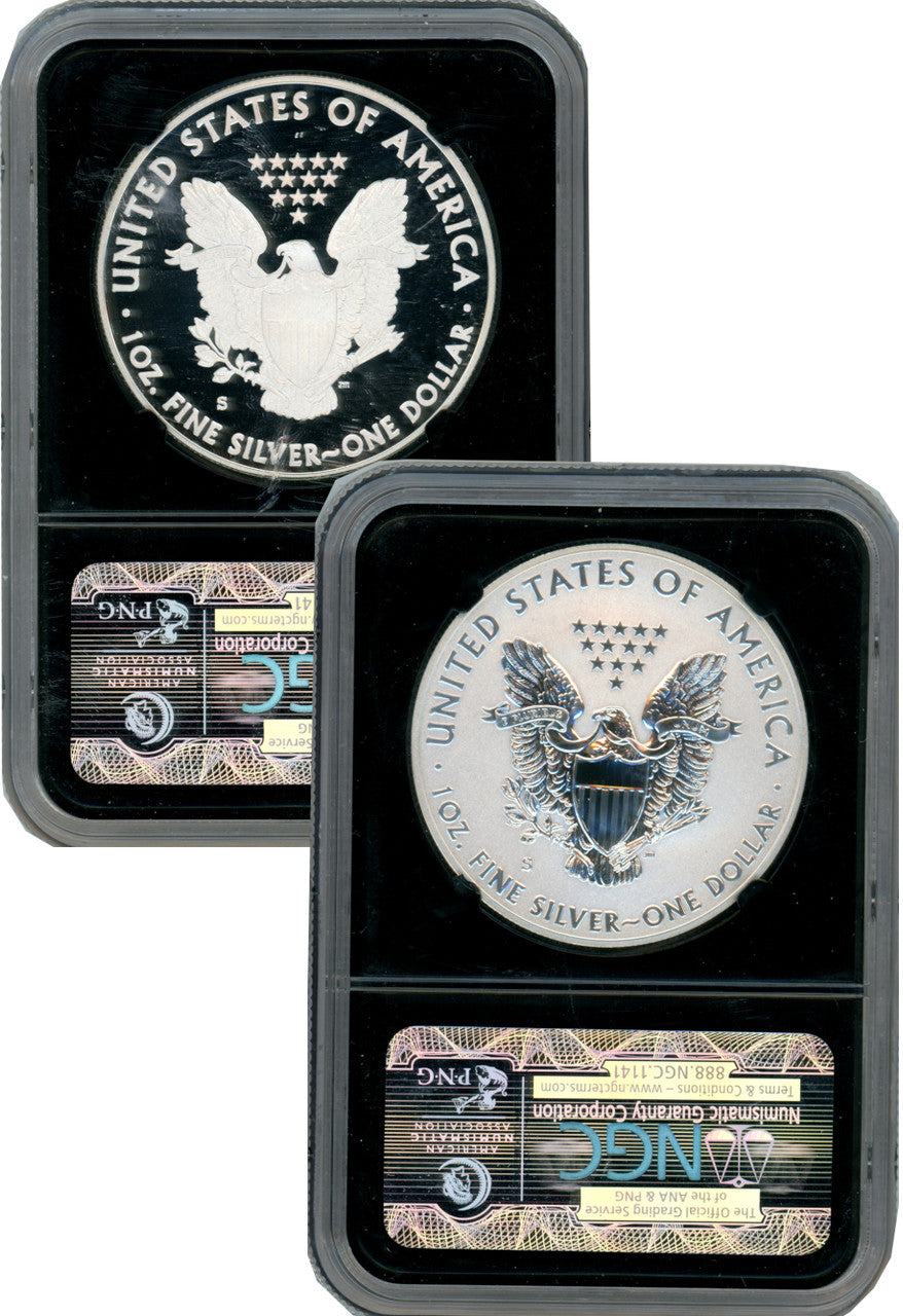 2012-S US Mint Silver Eagle 2pc Set Reverse NGC PF70 and PF70