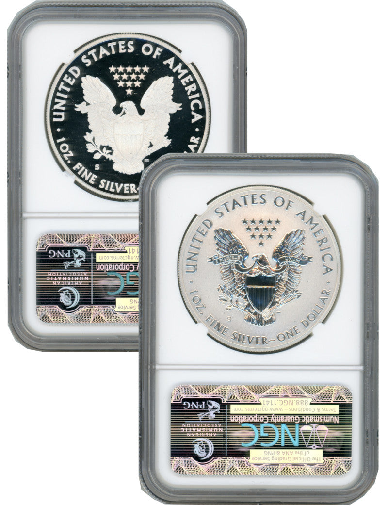 2012-S Silver Eagle 2pc Set Reverse NGC PF70 and PF70