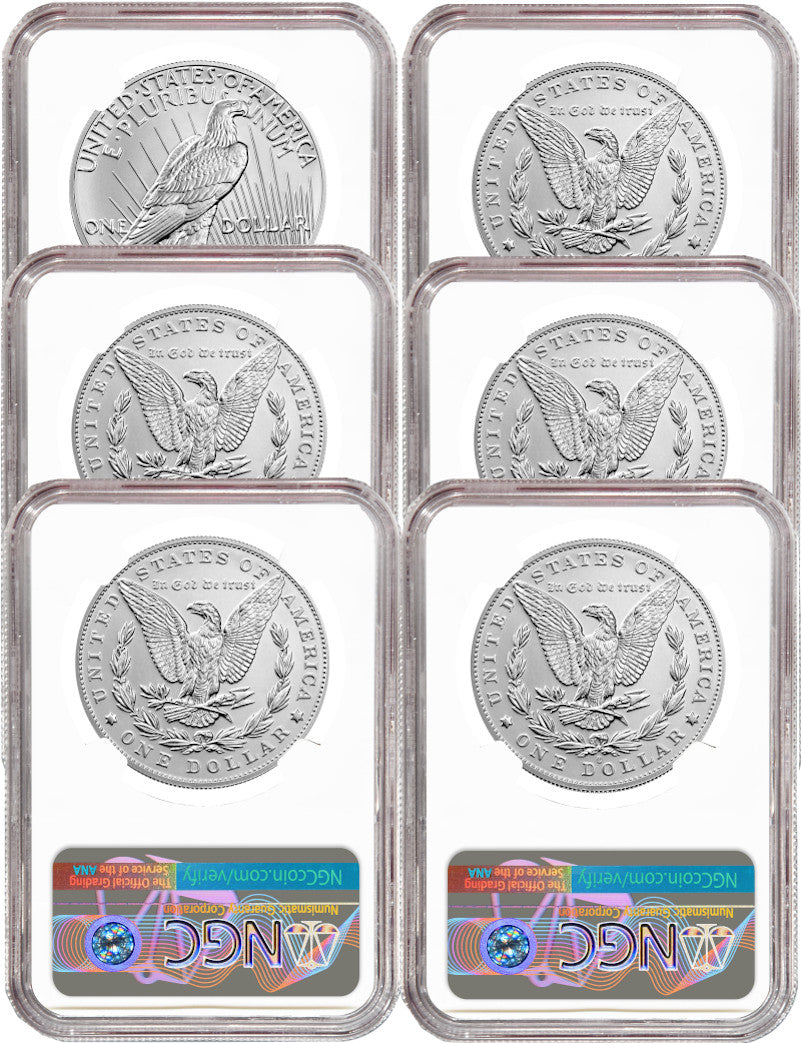 2021 Morgan Peace Dollar NGC MS70 6-pc Complete Set 100th Anniversary
