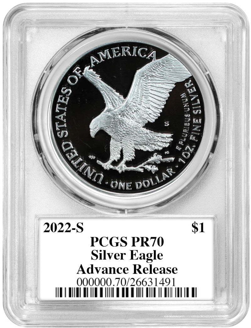 2022-S Proof Silver Eagle Advanced Release PCGS PR70 Damstra Signed