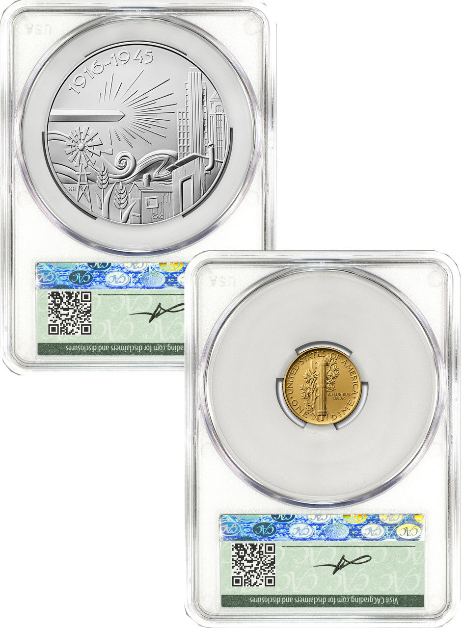 2026-W (P) 1916 Mercury Gold Coin Silver Medal Set FDD CAC MS70/SP70 Founders