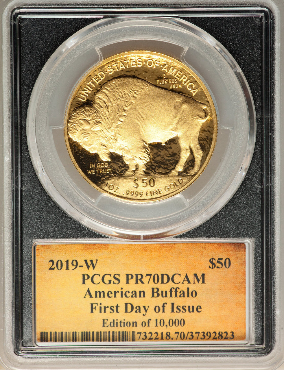 2019-W $50 One-Ounce American Buffalo .9999 Fine Gold First Day of Issue Cleveland Scroll PCGS PR70