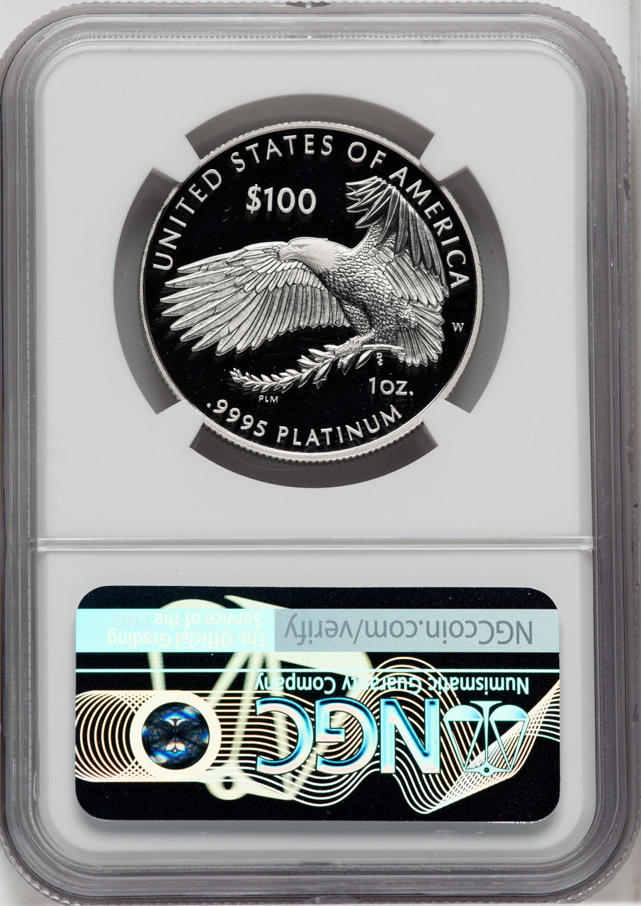 2021-W $100 One-Ounce Platinum Eagle Freedom of Religion Mike Castle Signature NGC PF70