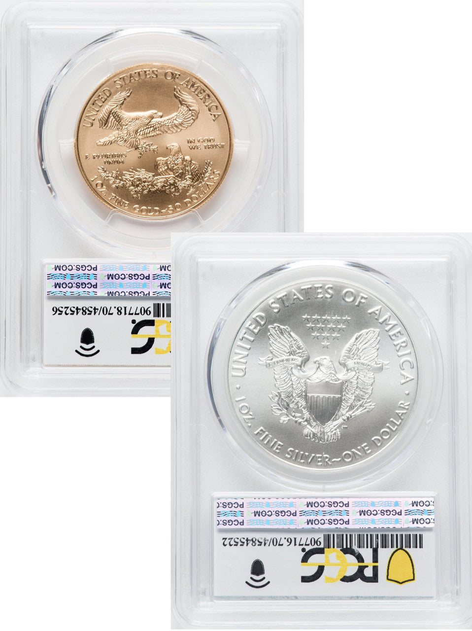 2021 2 Coin Set T1 Gold Silver Eagles 350th Dusk & Dawn 35th Anniversary PCGS MS70
