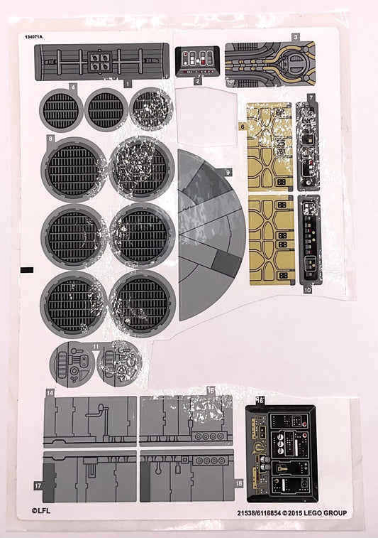 Sticker Sheet for Set Millennium Falcon, North American Version, 75105 - (21538/6116854), Part# 75105stk01b