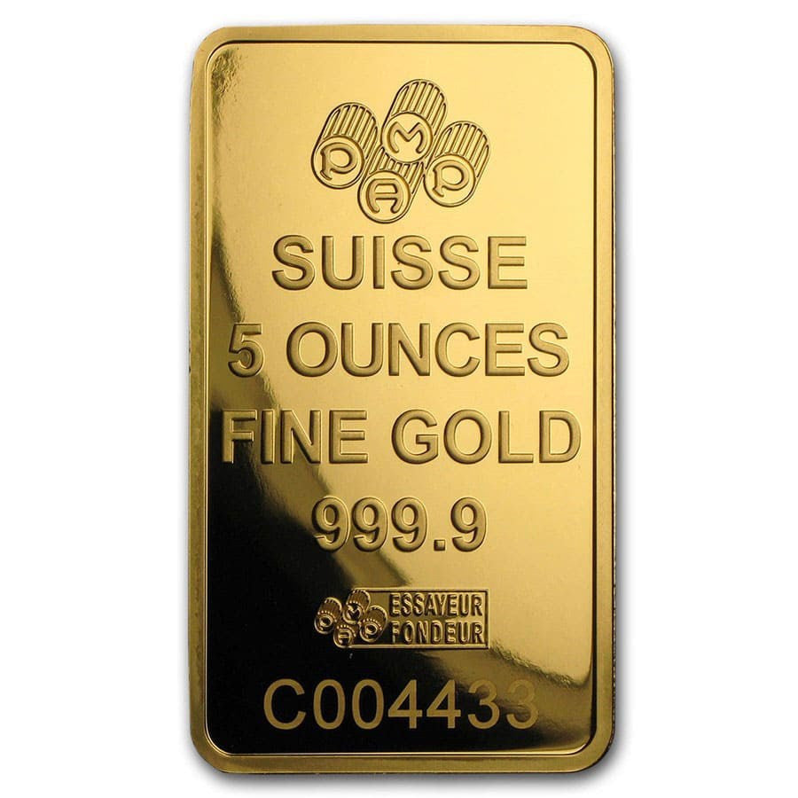 5 oz Gold Bar PAMP Suisse Lady Fortuna Veriscan® (w/Assay)
