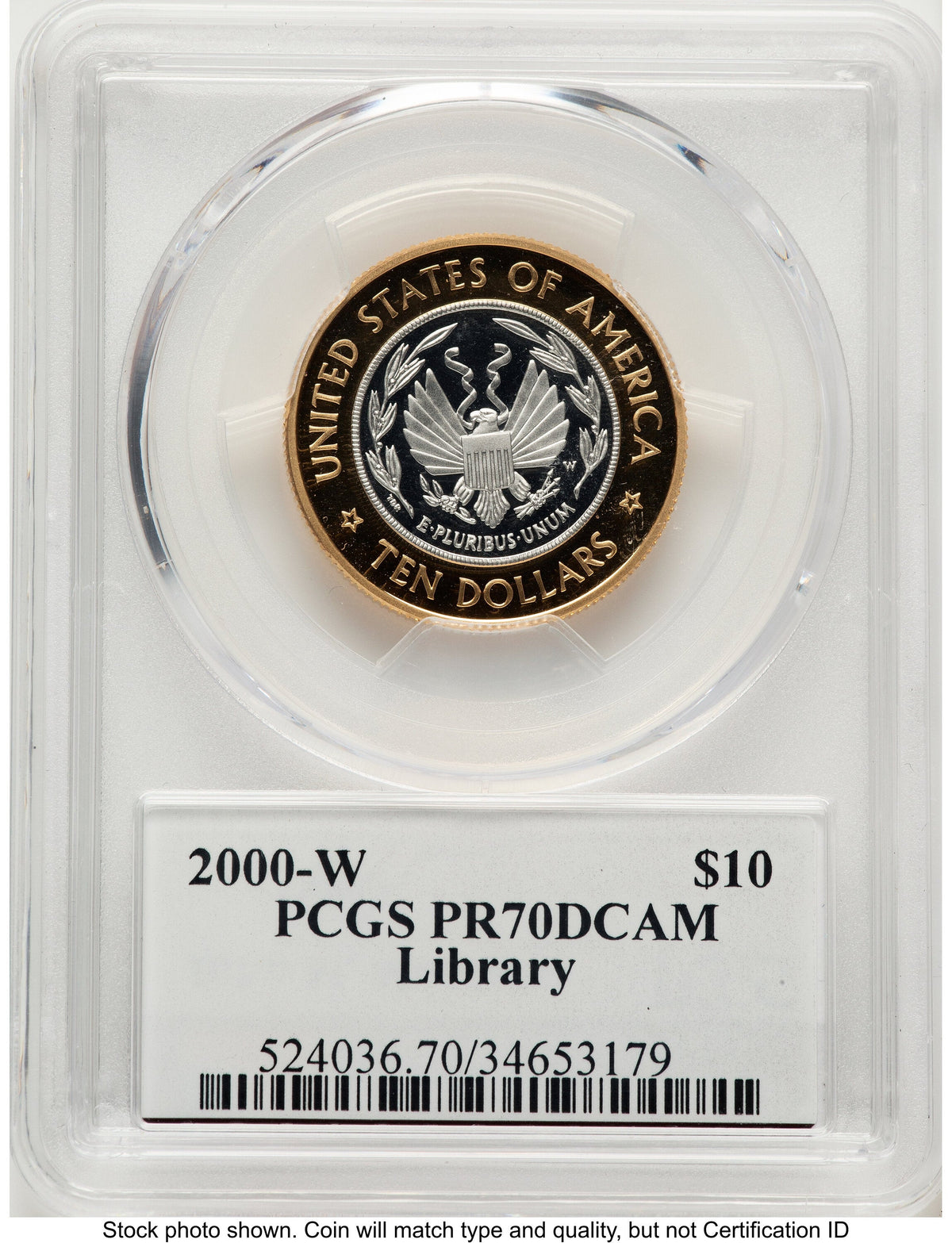 2000-W $10 Library of Congress Bi-Metallic Gold 0.2509 oz and Platinum 0.2509 oz John Proof Commemorative Gold PCGS PR70 Mercanti
