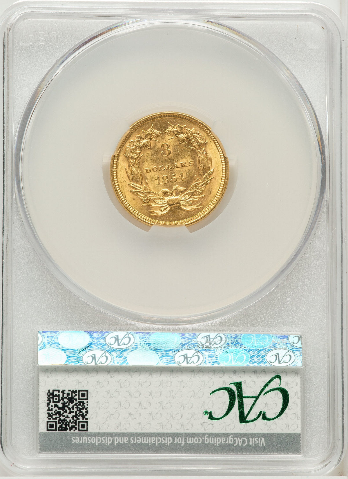 1854 $3 Three Dollar Gold Pieces CACG AU58