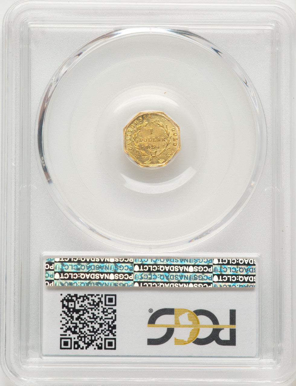 1854 Liberty Octagonal 1 Dollar BG-532 Low R.4 California Fractional Gold PCGS MS62