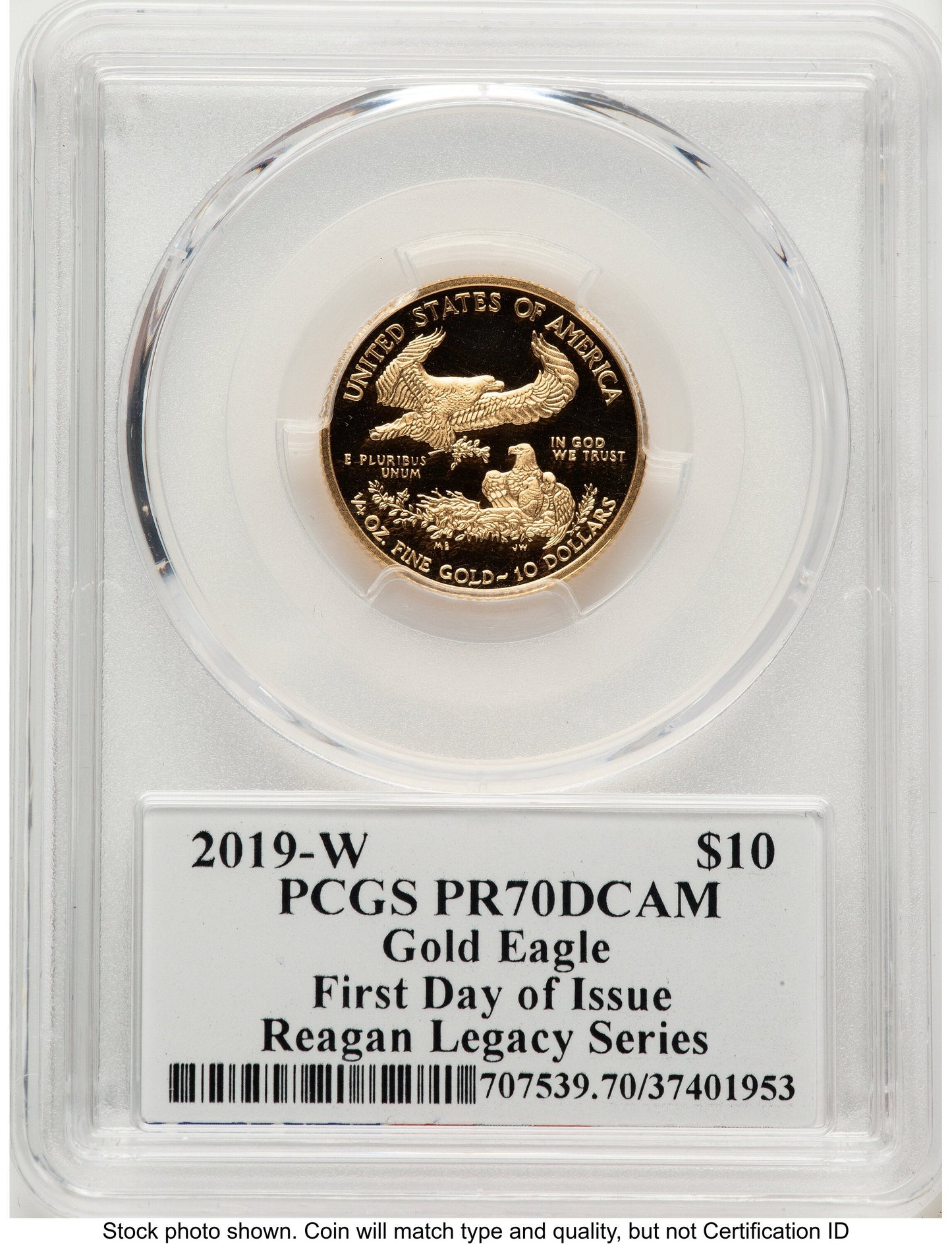 2019-W Proof Gold Eagle 1/4 oz FDI Reagan Legacy Series Michael Reagan PCGS PR70