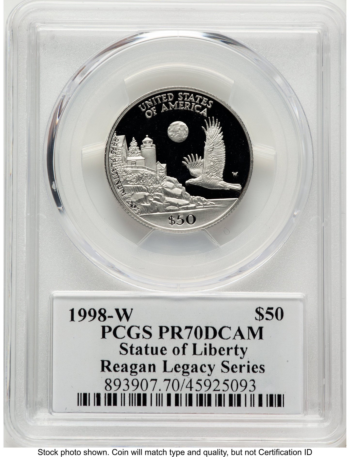 1998-W Proof Platinum Eagle 1/2 oz Reagan Legacy Series Michael Reagan Picture PCGS PR70