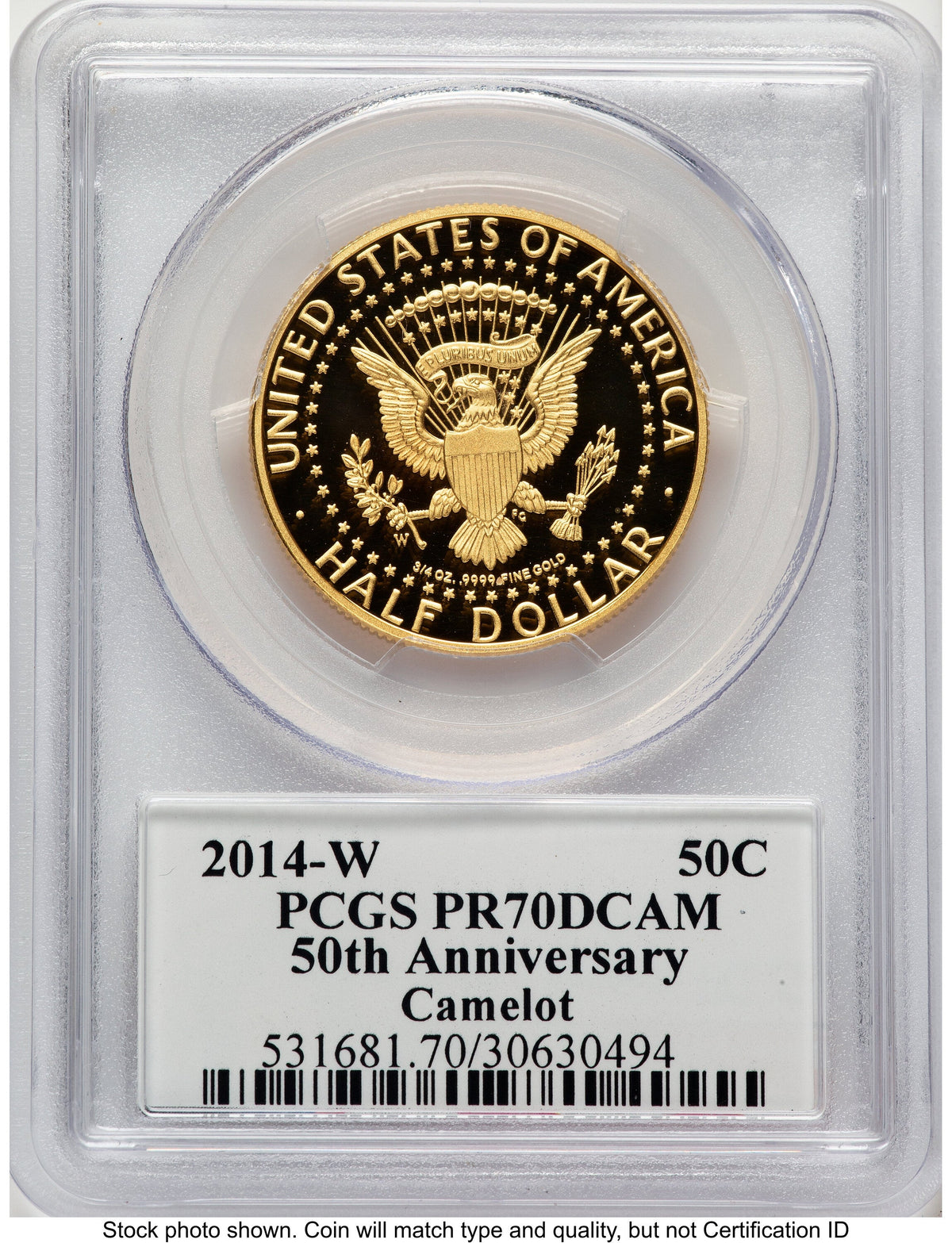 2014-W 50C Gold JFK 50th Anniversary JFK Camelot Label Proof Kennedy Half Dollar PCGS PR70
