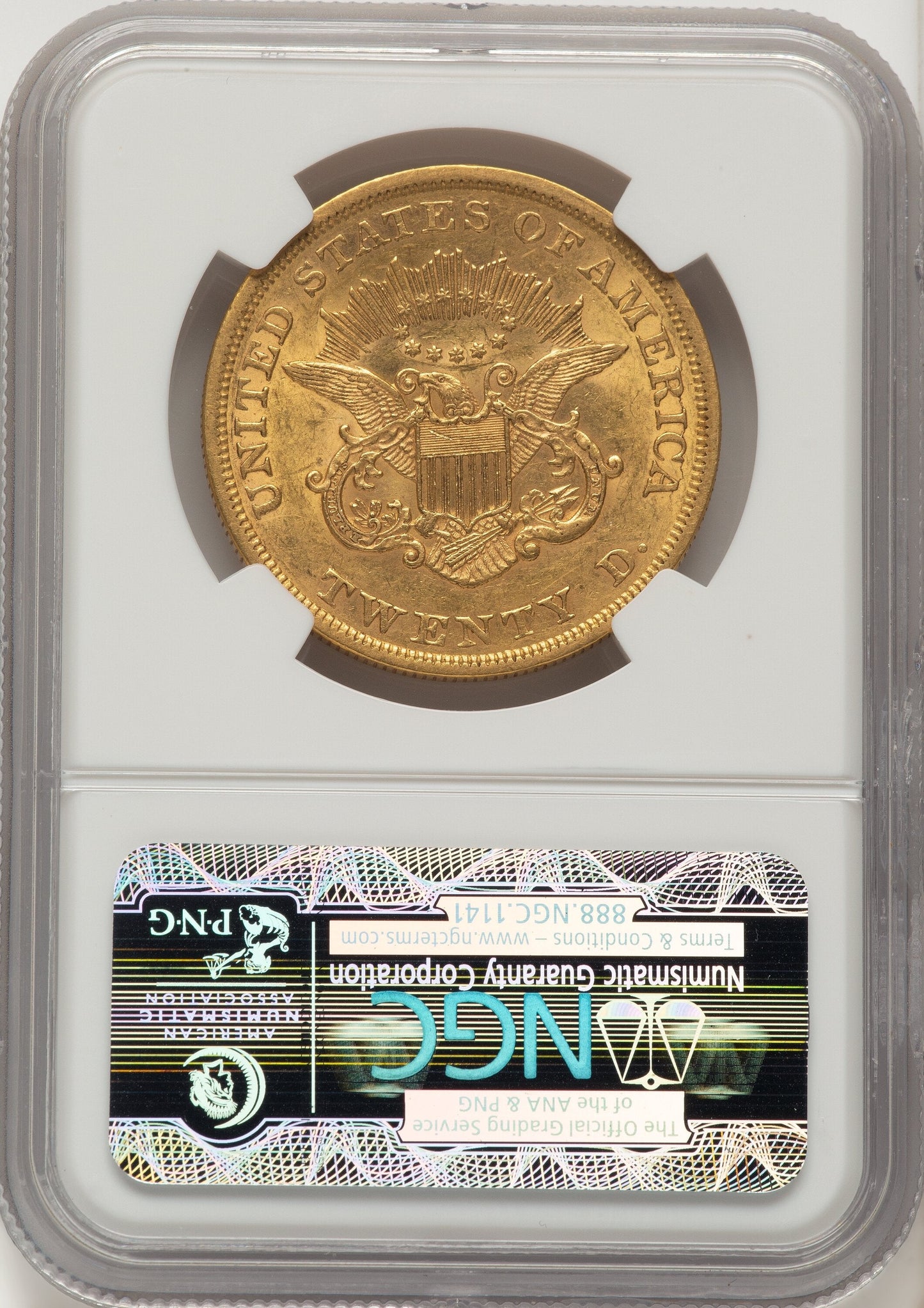 1852 $20 CAC Liberty Double Eagle NGC AU58