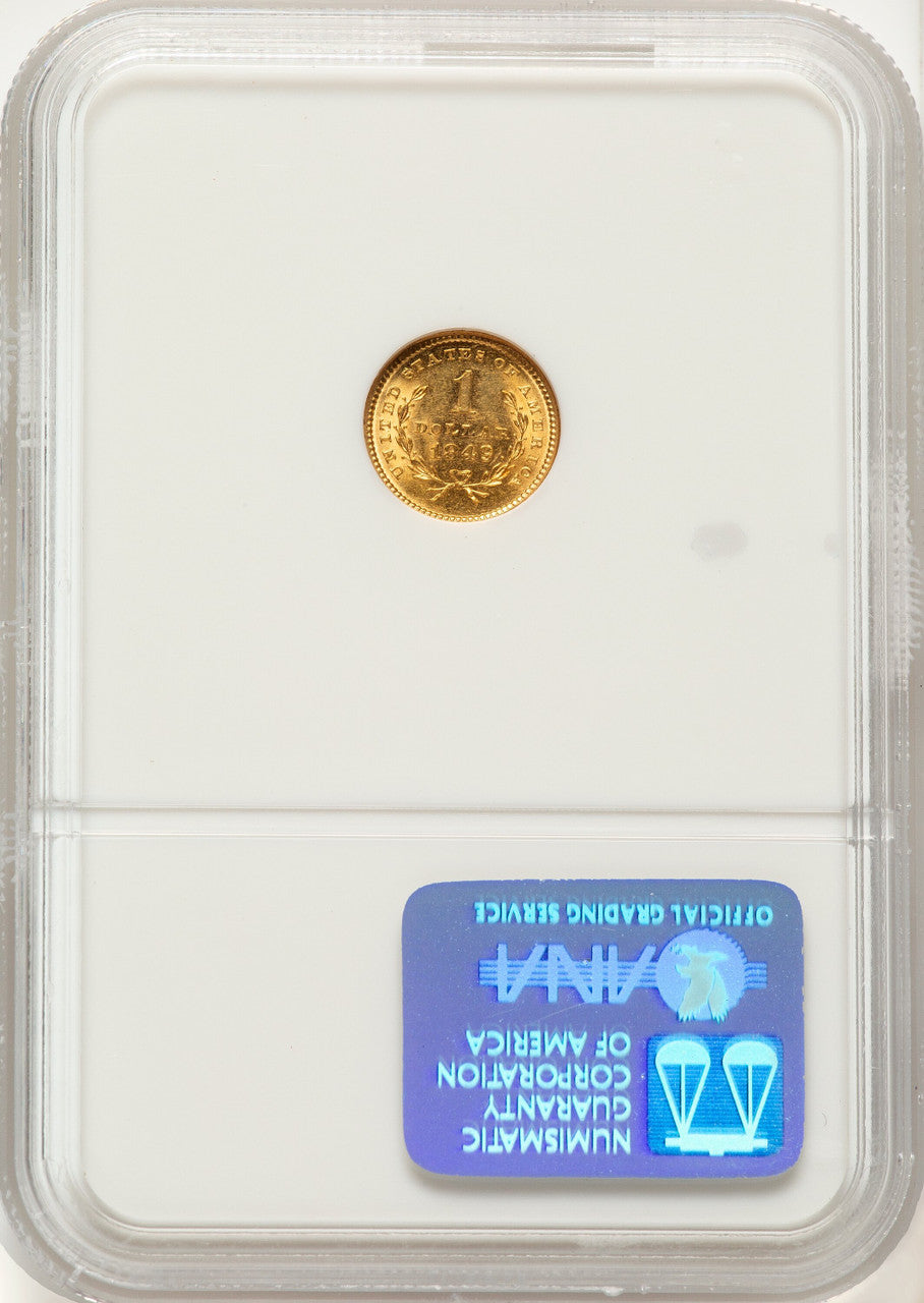 1849 G$1 NO L Gold Dollar NGC MS62