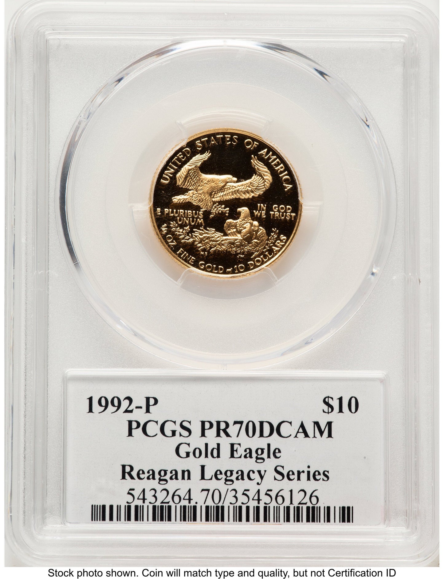 1992-P Proof Gold Eagle 1/4 oz Reagan Legacy Series Michael Reagan PCGS PR70