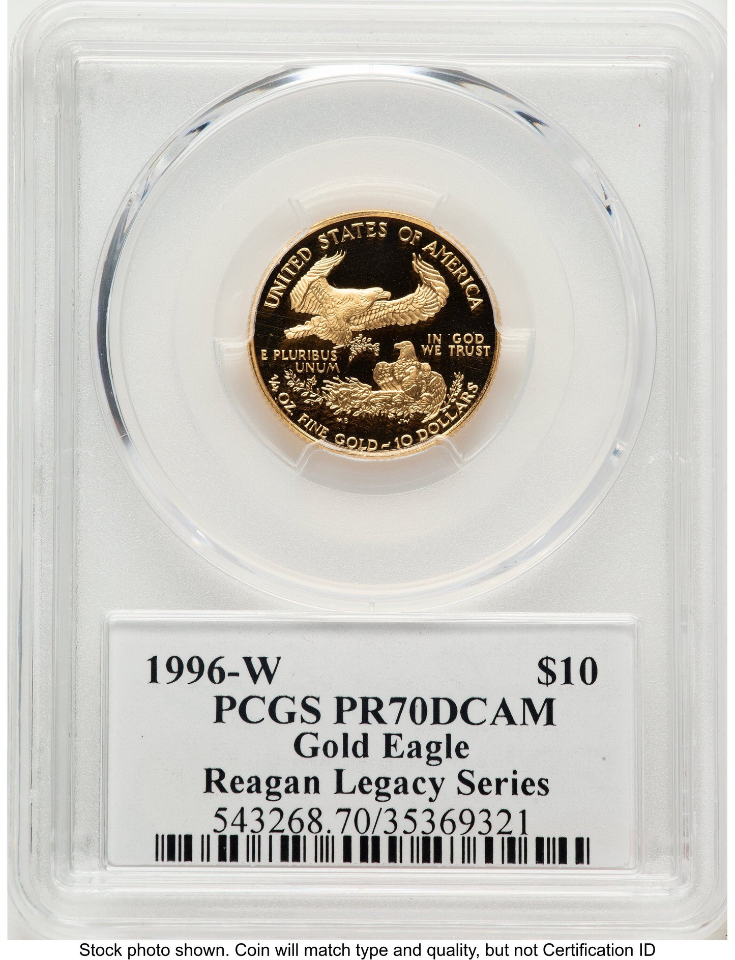1996-W Proof Gold Eagle 1/4 oz Reagan Legacy Series Michael Reagan PCGS PR70