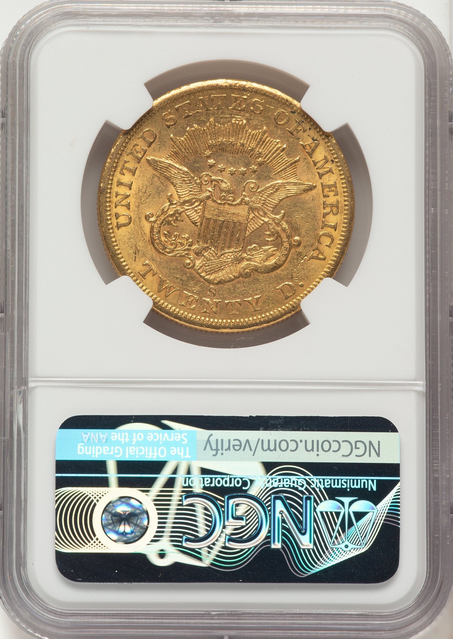 1858-S $20 Liberty Double Eagle NGC AU55