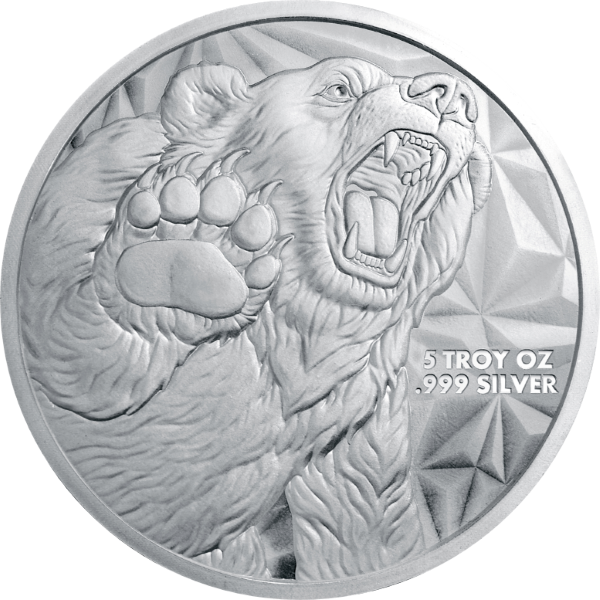 5 OZ SILVER ROUND BULL AND BEAR GOLDEN STATE MINT