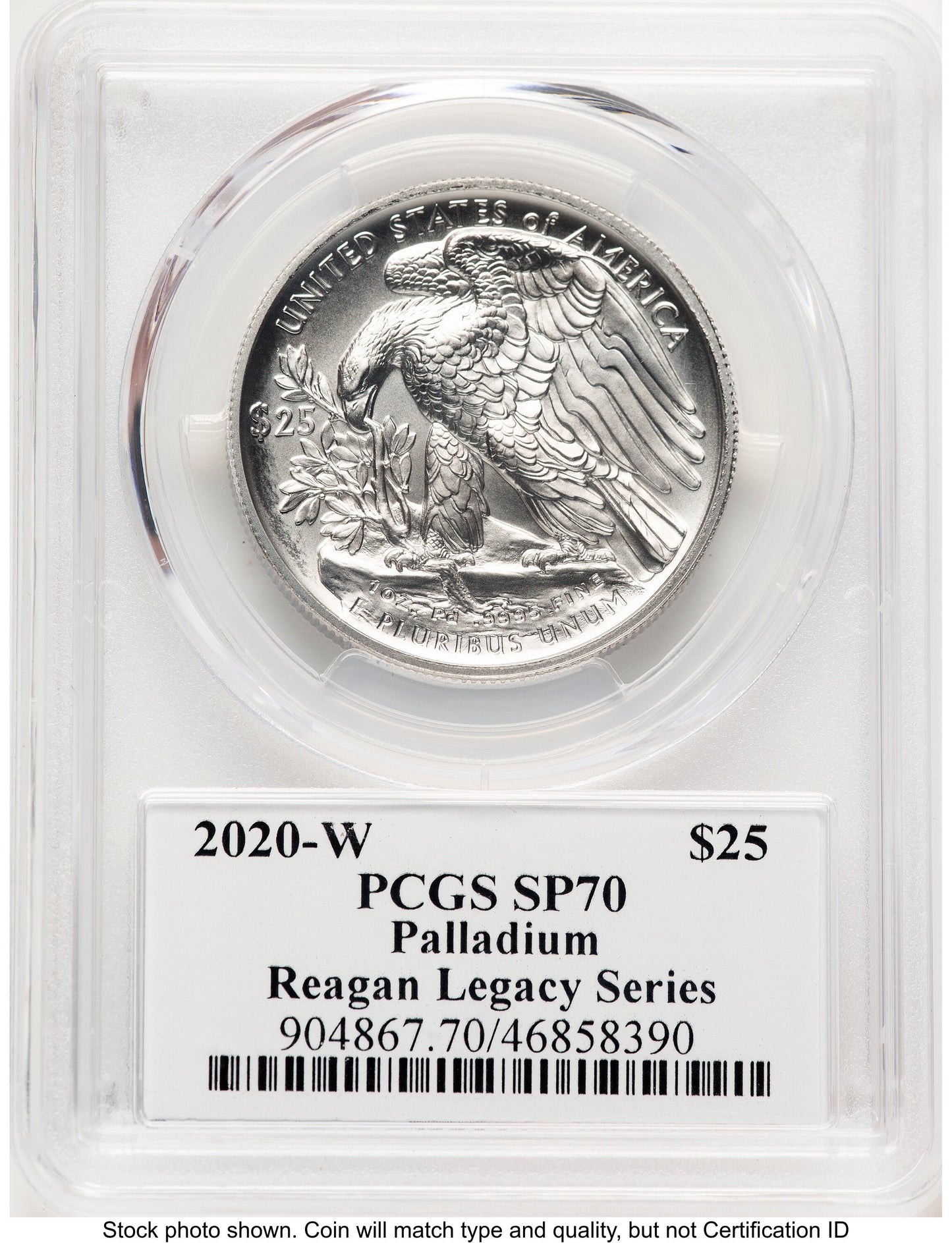 2020-W Palladium Eagle 1 oz Burnished Reagan Legacy Series Michael Reagan Picture PCGS MS70