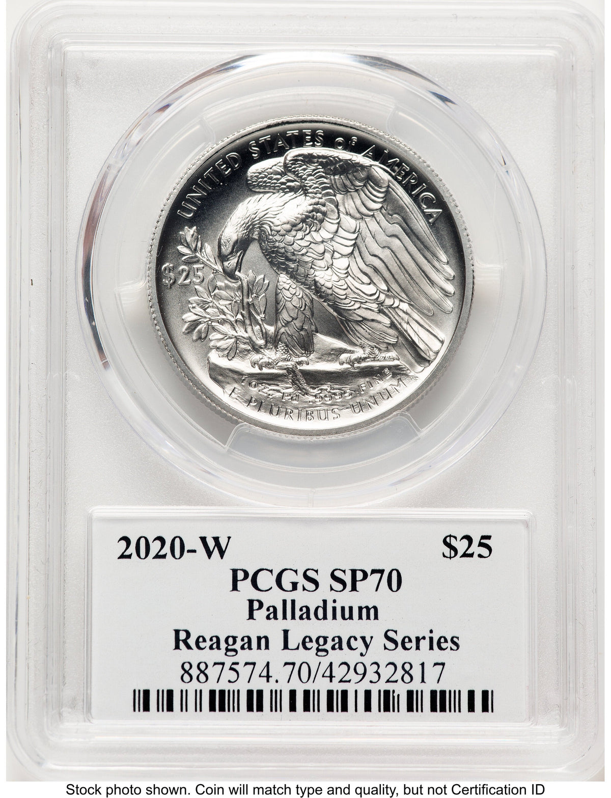 2020-W Palladium Eagle 1 oz Burnished Reagan Legacy Series Michael Reagan PCGS MS70
