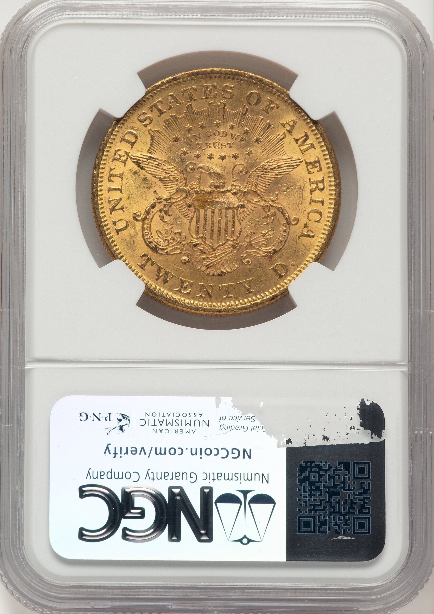 1873 $20 CLOSED 3 Brown Label Liberty Double Eagle NGC MS61