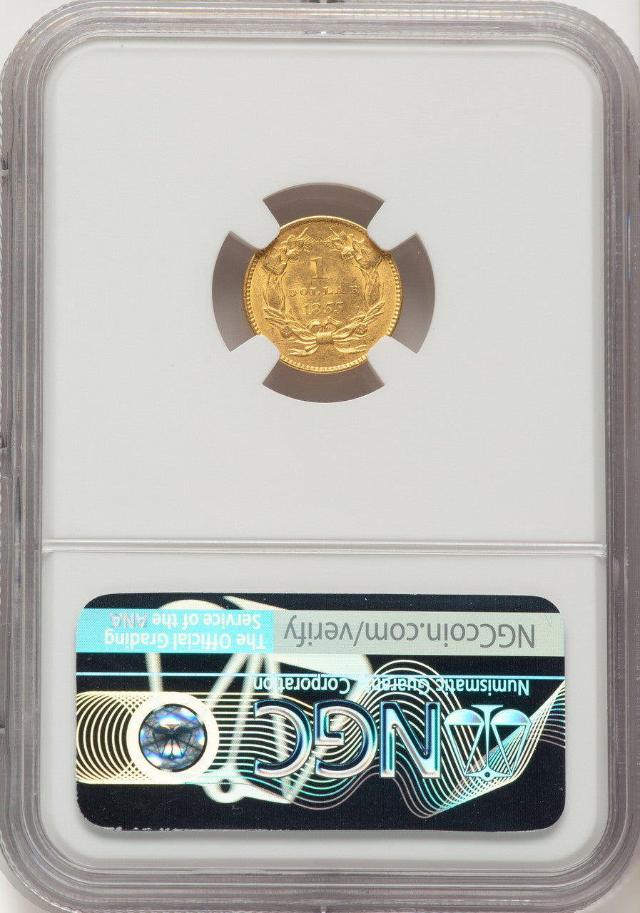 1855 G$1 Type Two Gold Dollar NGC MS62