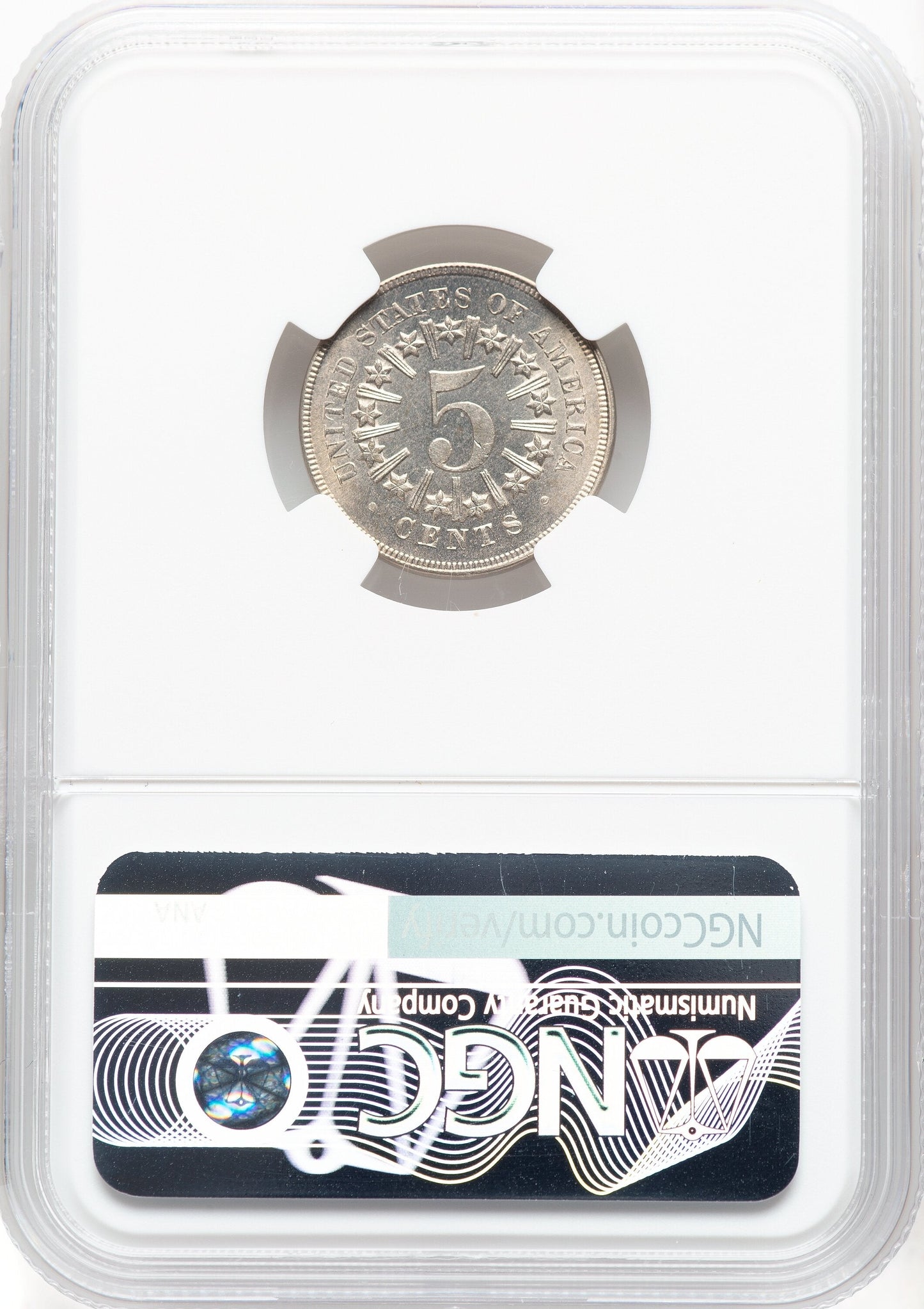 1866 5C RAYS Shield Nickel NGC MS66+
