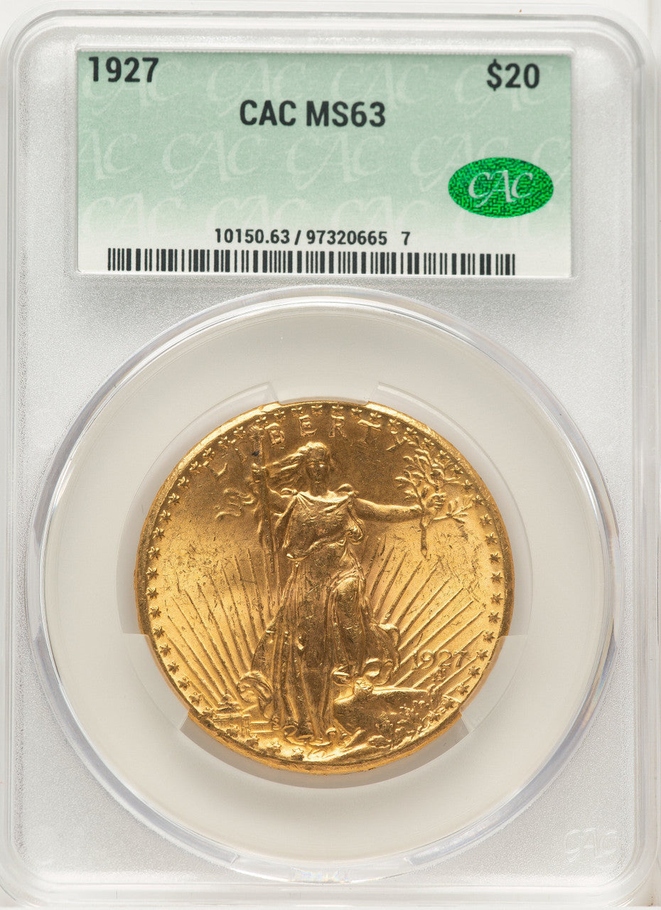 1927 $20 CAC Saint-Gaudens Double Eagle CACG MS63