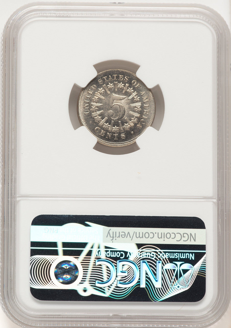 1867 5C RAYS Shield Nickel NGC MS66