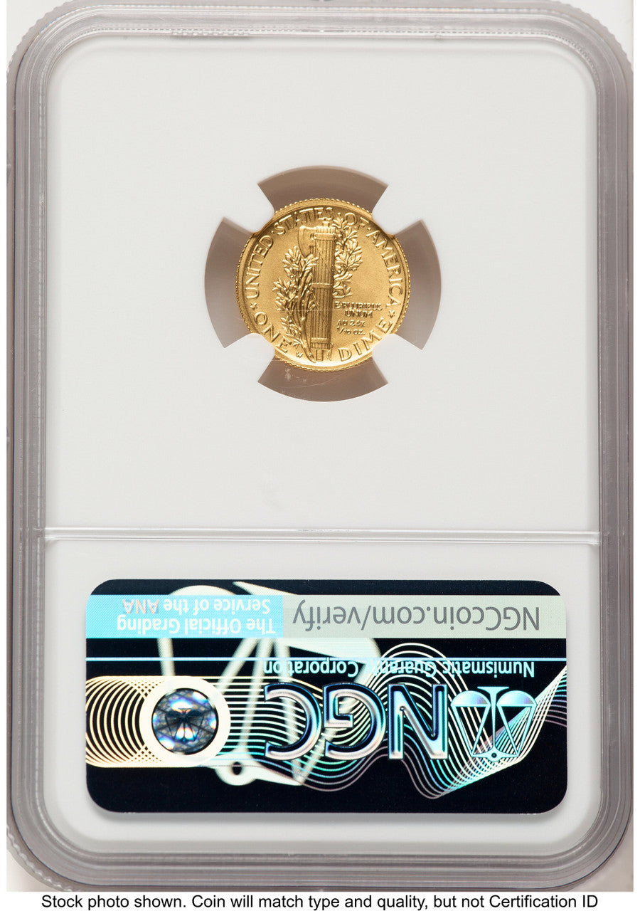 2016-W 10C Mercury Dime 100th Anniversary Gold Centennial ER Mike Castle NGC MS70