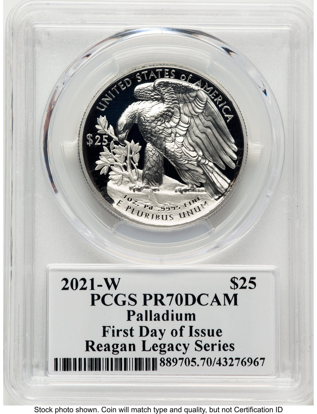 2021-W Palladium Eagle 1 oz FDI Reagan Legacy Series Michael Reagan Picture PCGS PR70