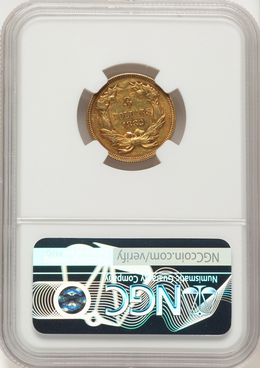 1882 $3 Three Dollar Gold Pieces NGC AU53