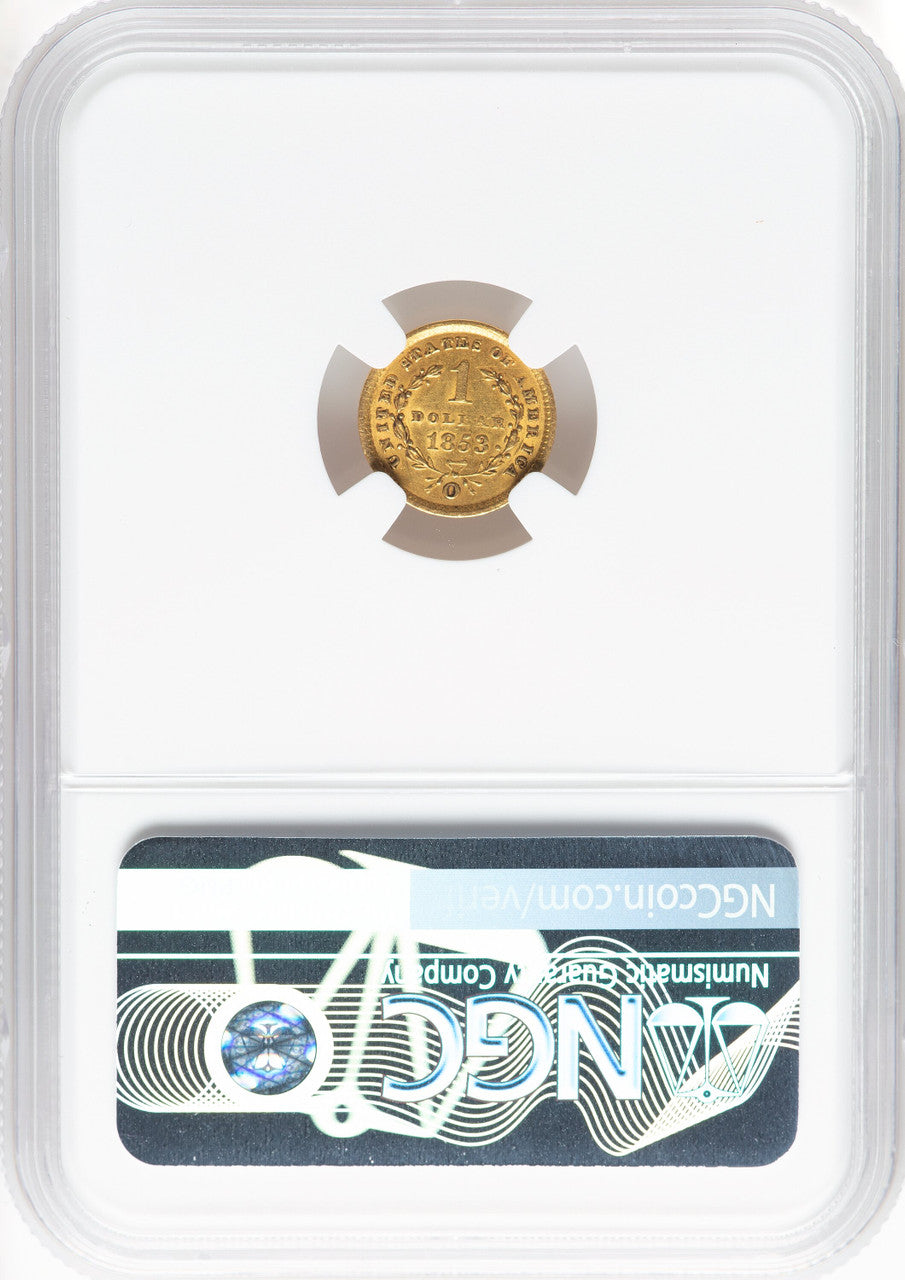 1853-O G$1 Gold Dollar NGC AU58