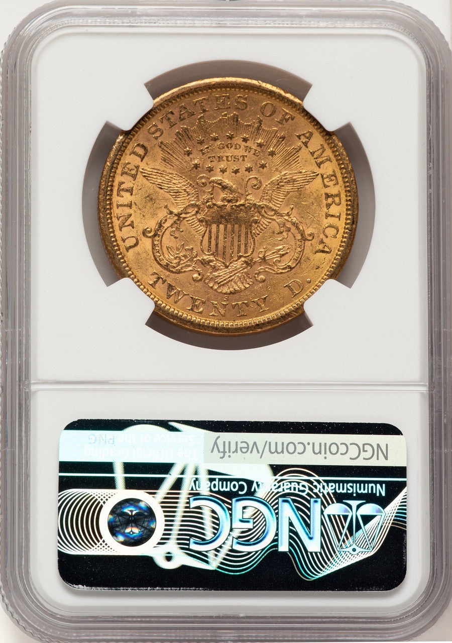 1866-S $20 MOTTO Liberty Double Eagle NGC AU55