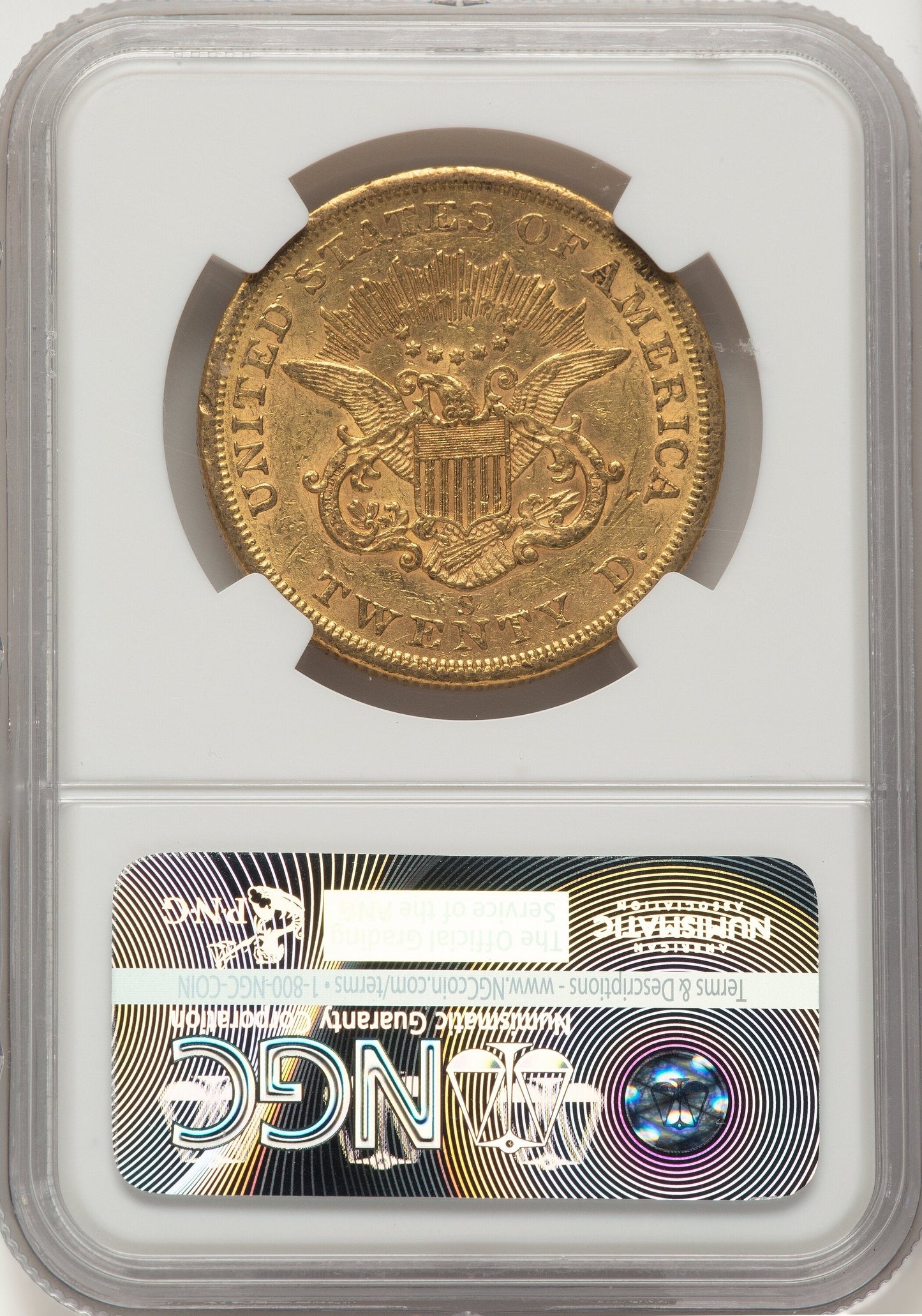 1855-S $20 CAC Liberty Double Eagle NGC AU55