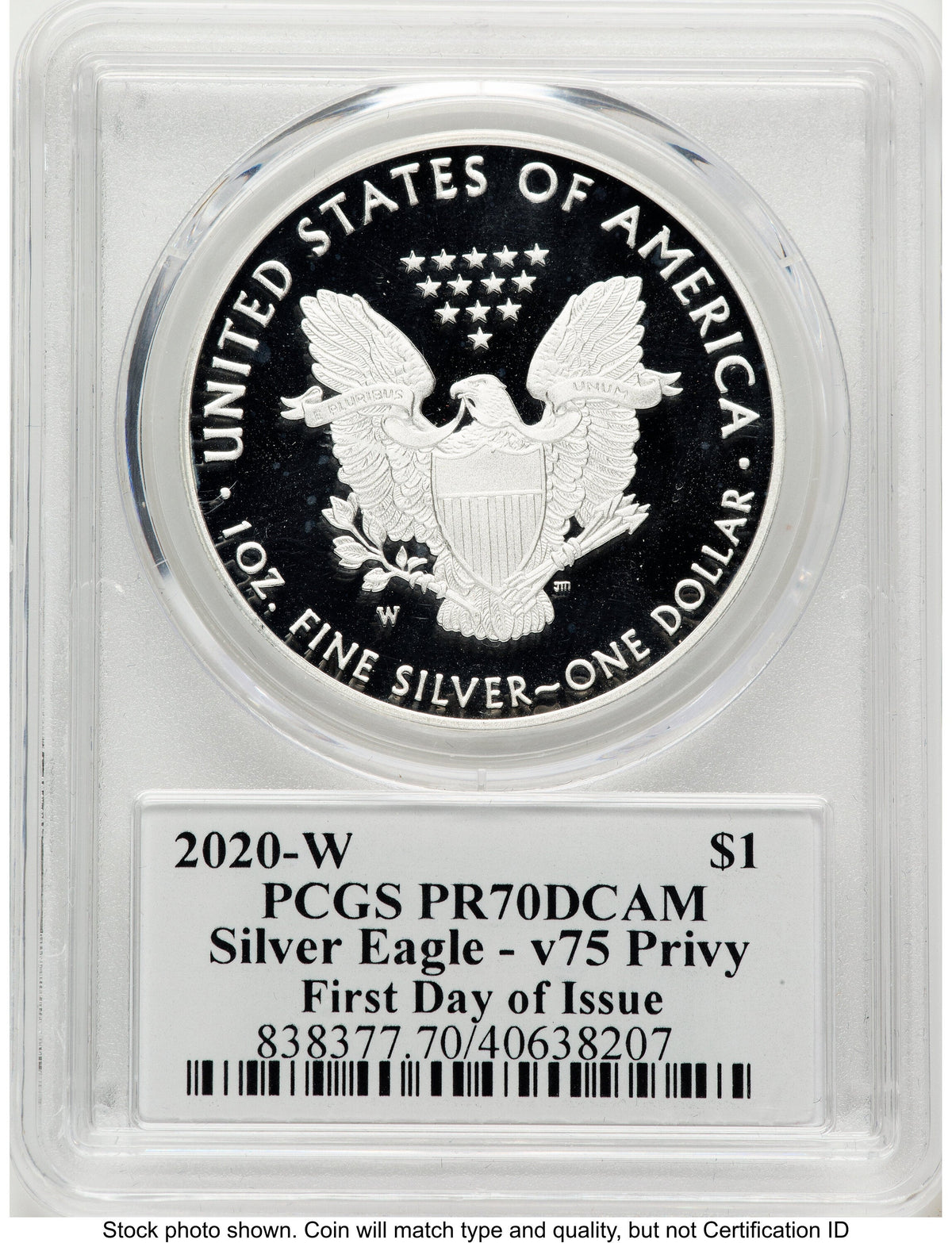 2020-W Proof Silver Eagle V75 Privy 1 oz FDI Ronald Sanders PCGS PR70