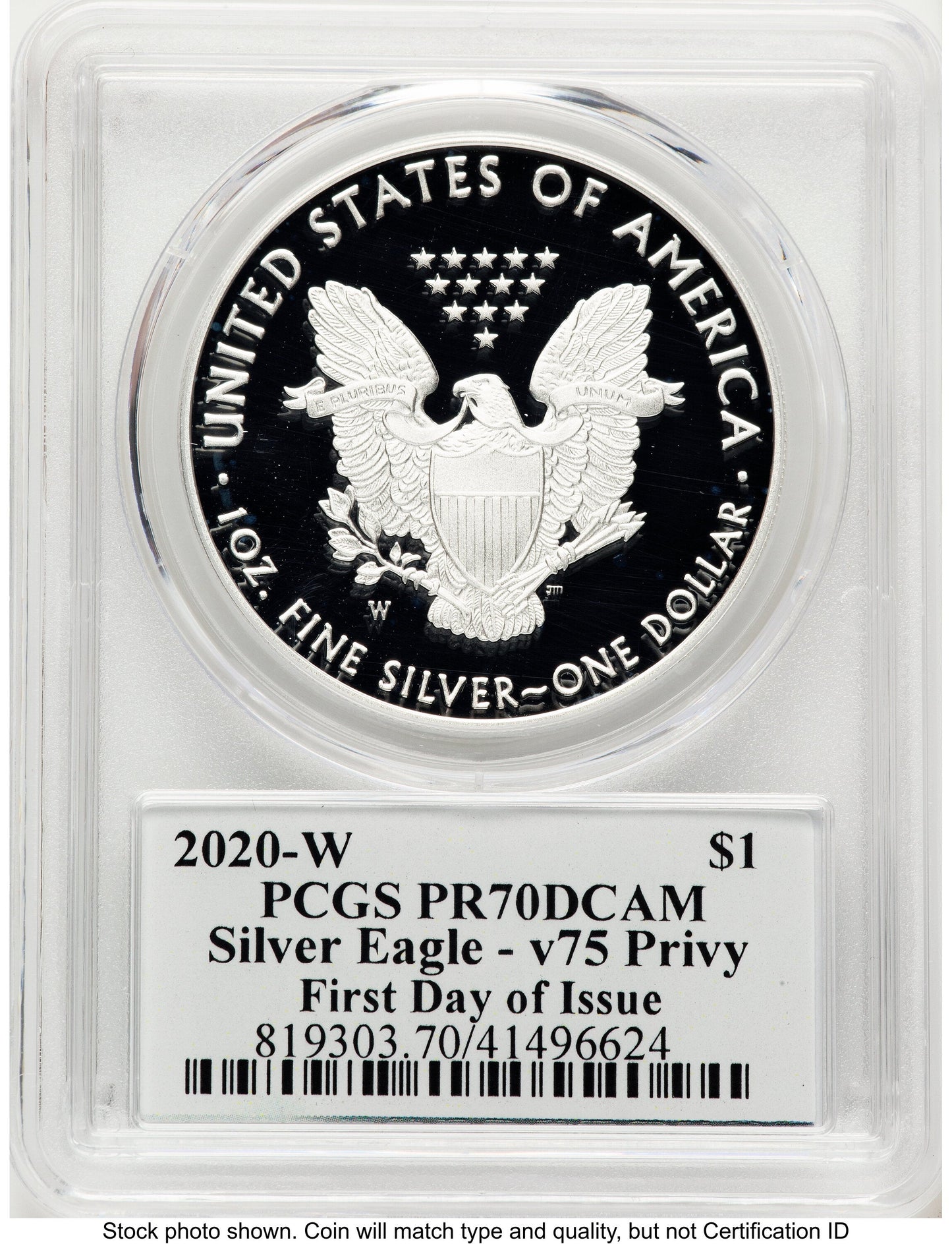 2020-W Proof Silver Eagle V75 Privy 1 oz FDI V75 Label PCGS PR70