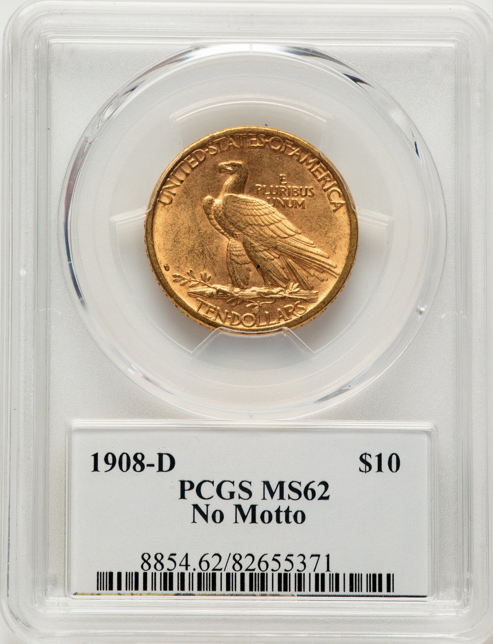 1908-D $10 NO MOTTO Indian Eagle PCGS MS62