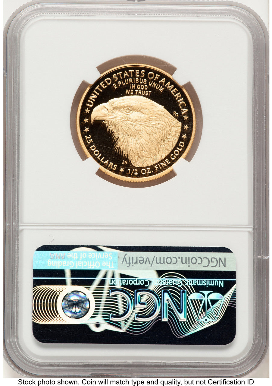 2021-W Type 2 Proof Gold Eagle 1/2 oz FR Eagle 35th Anniversary Label NGC PF70